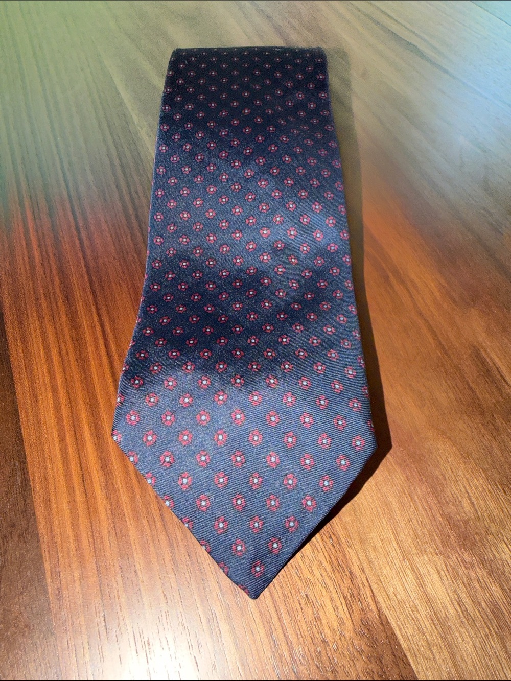 Robert Talbott Navy Tie with Red Floral Micro-Pattern
